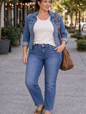 Democracy Ab Solution Jeans 20W Blue Stretch Denim Distressed Raw Hem Plus Size